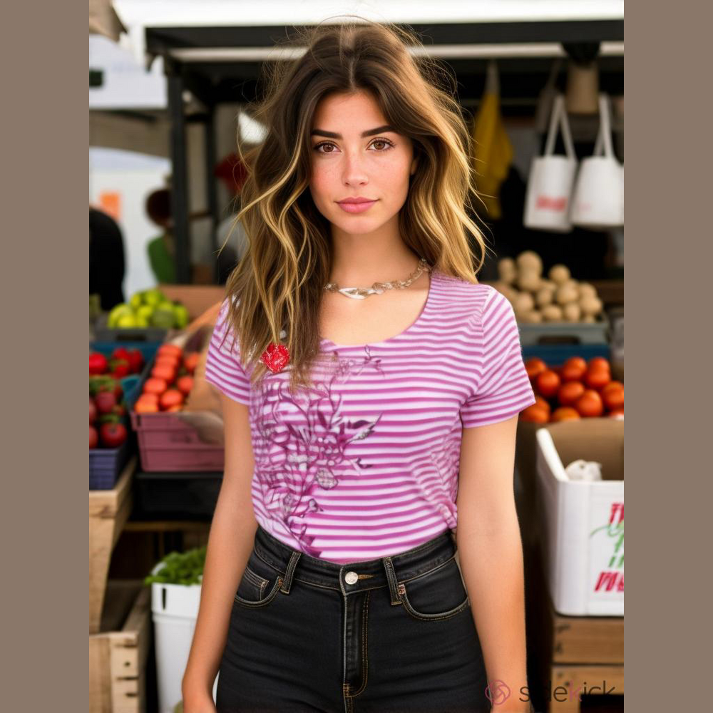 St. John's Bay women's short-sleeve top pink & white stripes with floral design